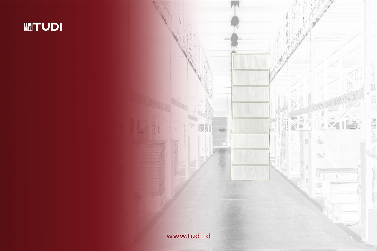 gambar inlay tag dengan background sebuah gudang berwarna putih dengan gradasi warna merah